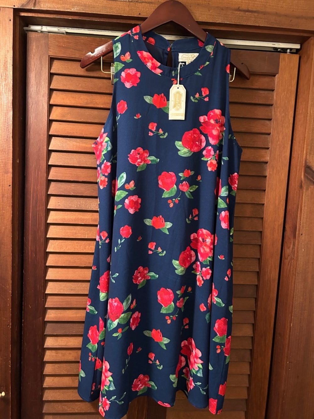Mud Pie Navy Floral Sleeveless Dress with Red and Green Accents NWT